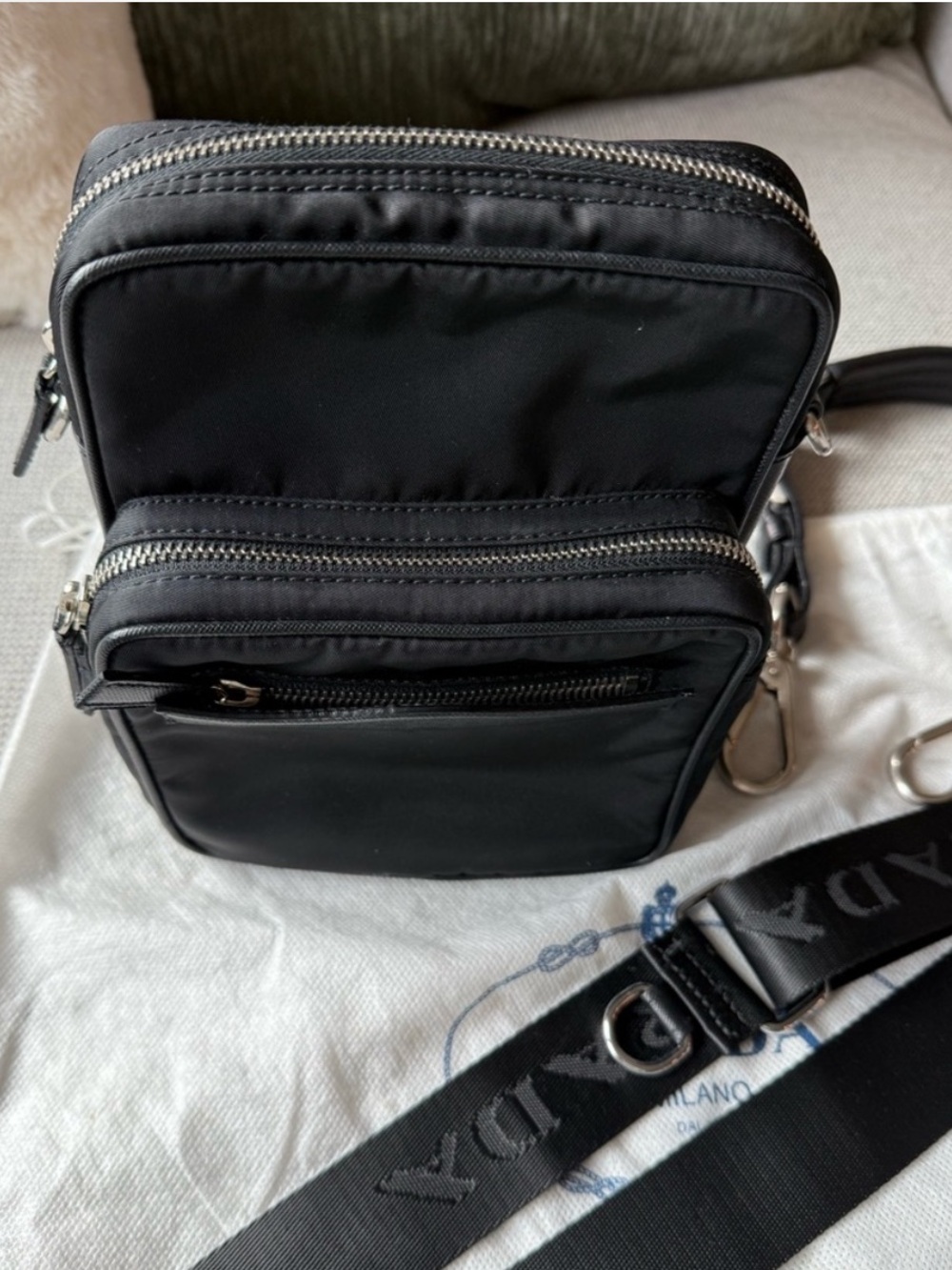 Prada Tessuto Black Crossbody Messenger Bag + Leather Shoulder Strap & Pouch - Picture 8 of 11